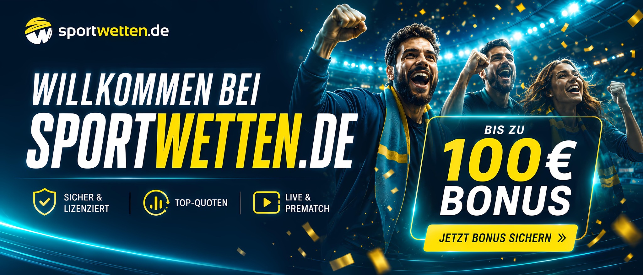 Willkommen bei sportwetten.de – bis zu 100 Euro Bonus